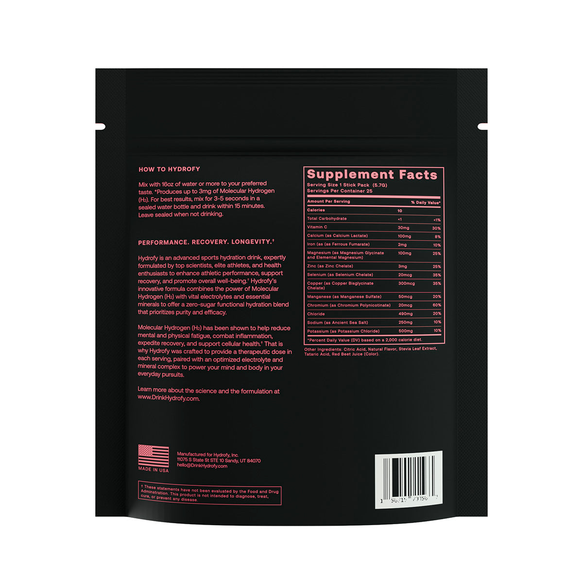 Hydrofy Hydrogen Water Electrolyte Raspberry 25ct